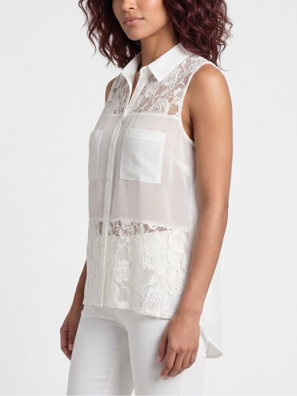 Love Squared White Sheer Button-Up Blouse